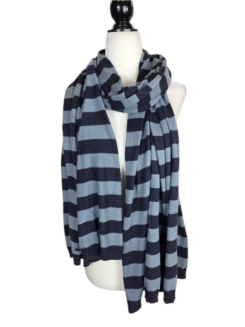 Lacoste Navy Striped Scarf – 85% Cotton 15% Cashmere
